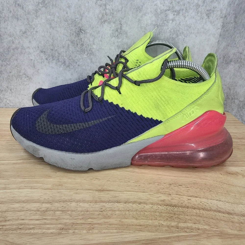 Nike Air Max 270 Flyknit Running Shoes Men 9.5 Regency Purple Volt Pink Sneakers